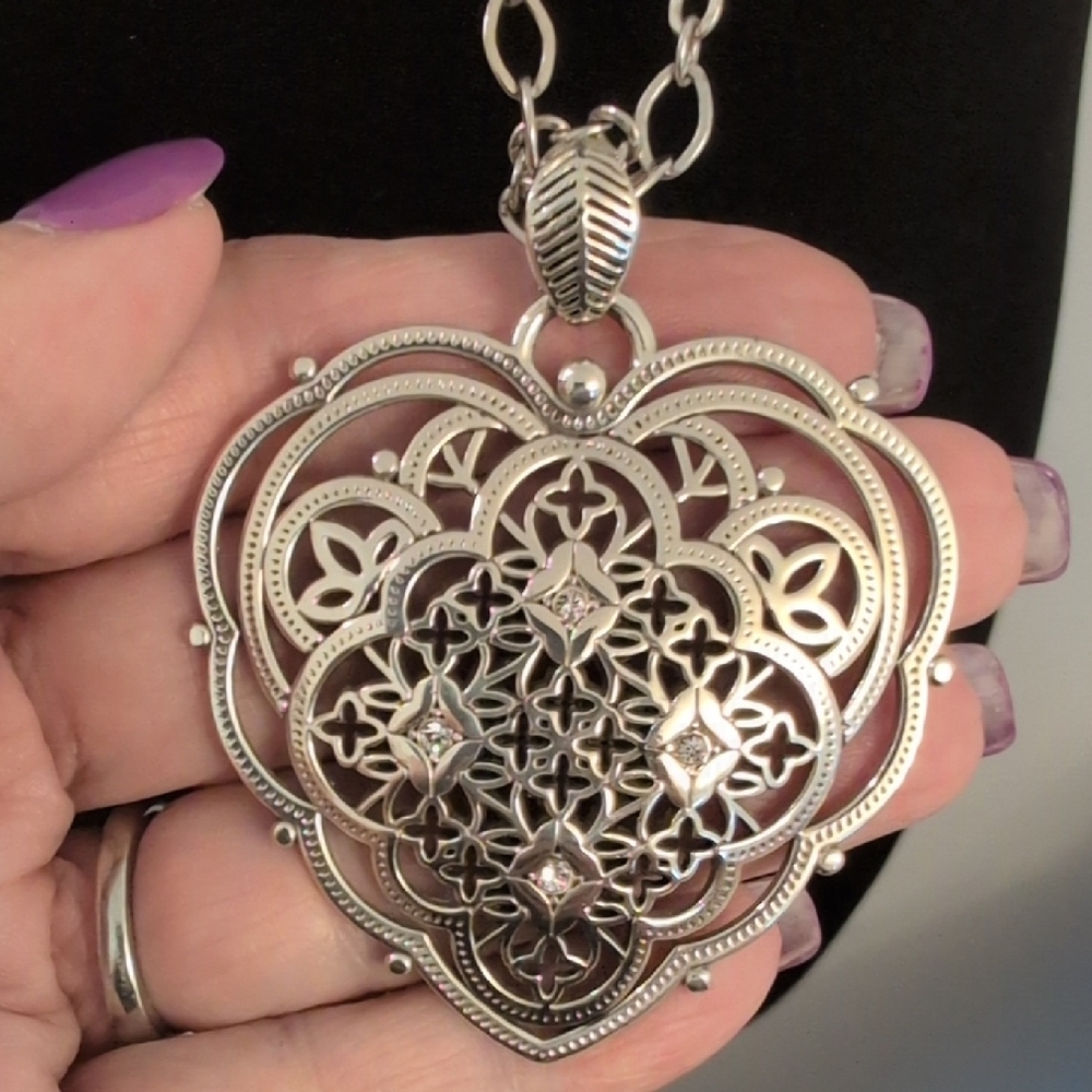 Brighton Silver Filigree Heart Pendant Necklace - Picture 5 of 6